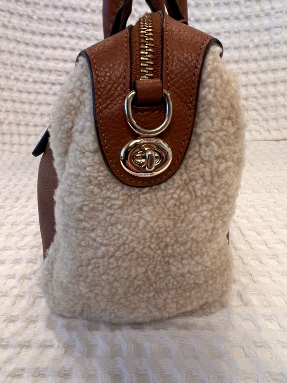 Coach Mini Bennett Satchel Brown Leather Cream Shearling Panels Hang Tag EUC - Picture 6 of 13